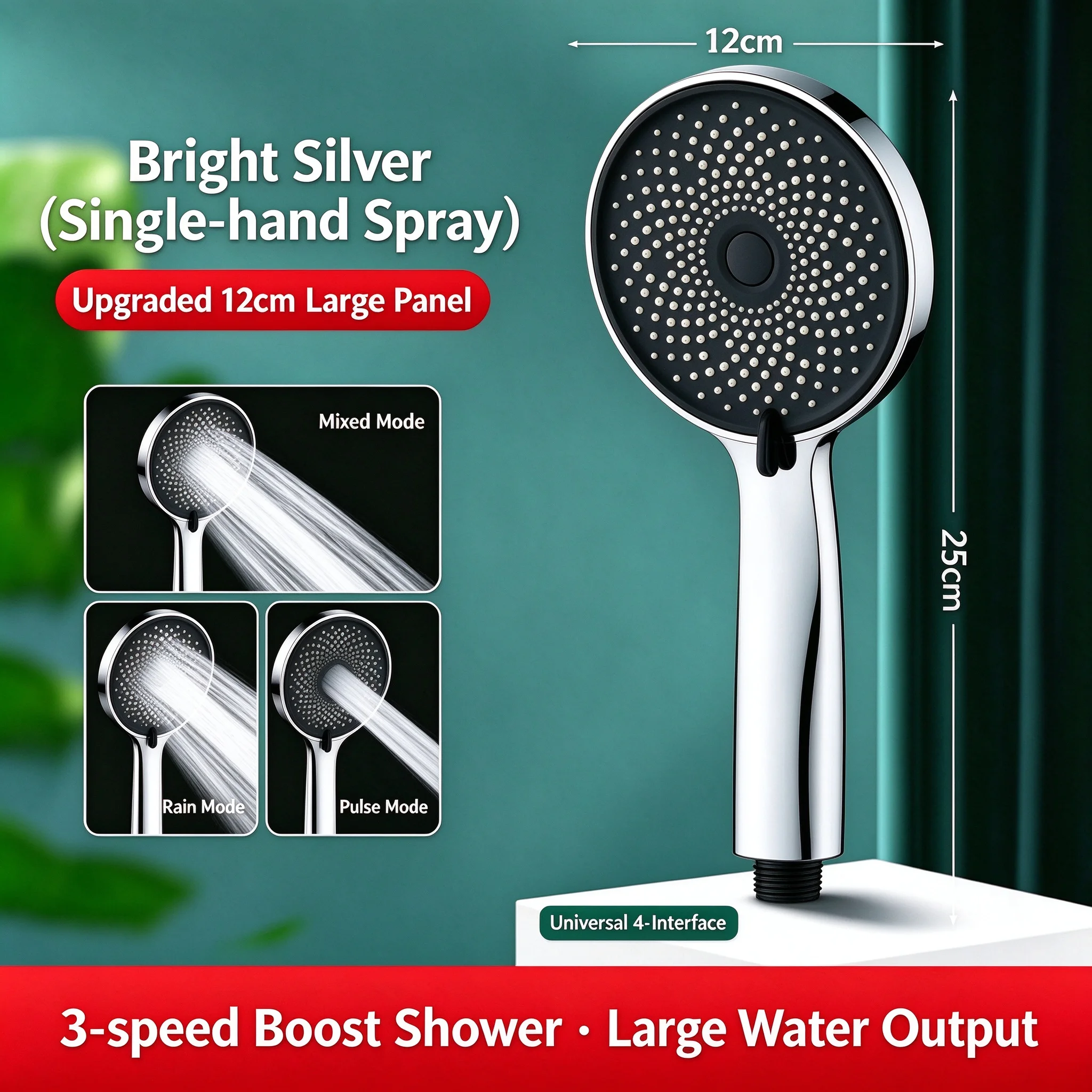 3 Modes High Pressure Handheld Showerhead Large Nozzle Even Water Flow Adjustable Switch Bathroom Shower Head For Household