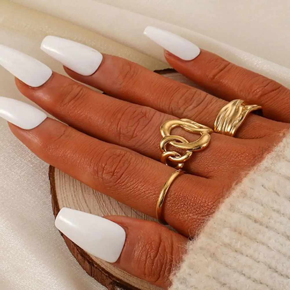 Long-lasting Color Retention Ring 3 Pcs Women Ring Set Adjustable Hollow Out Knuckle Rings Polished Stainless Steel Punk Metal