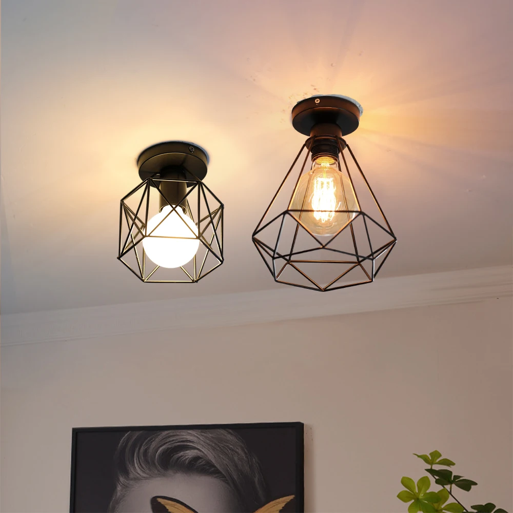 Vintage E27 Ceiling Lights Black Iron Art Vintage Ceiling Light Kitchen Bedroom Living Room Indoor Lighting Wall Lamp For Home