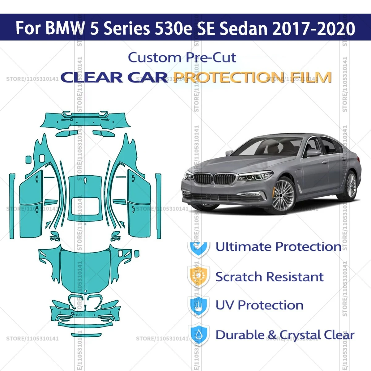 

Предварительно нарезанная защитная пленка PPF, прозрачная автомобильная пленка, профессиональная автомобильная пленка PPF для BMW 5 серии 530e SE Sedan 2017-2020