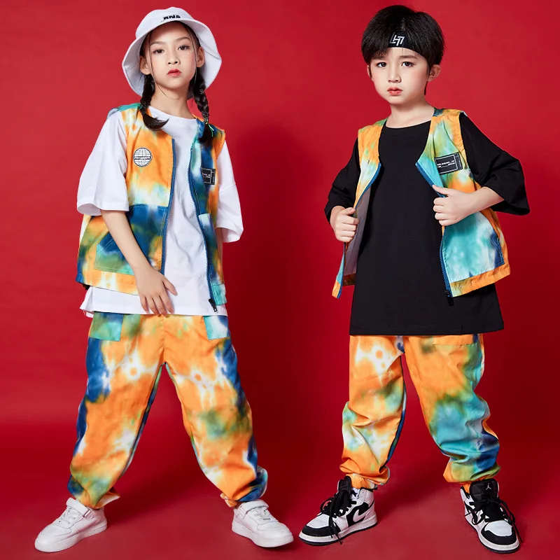 Kid Kpop Hip Hop Clothing Graphic Tee T Shirt Sleeveless Jacket Top Streetwear Jogger Harajuku Pants for Girl Boy Dance Costume