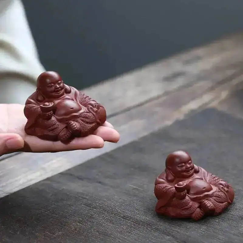 Zisha Tea Pet Buddha Figurine Maitreya Buddha Rulai Tea Play Sculpture Raise Tea Pet