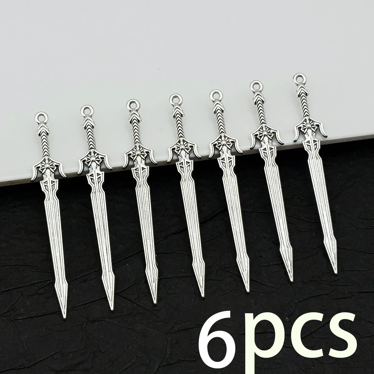 6 Pieces of Handcrafted Carving Sword-Shaped Accessories with Twisted Handles, Featuring a Slender Straight Blade and a Versatile Design, Suitable for DIY Bracelets, Necklaces, and Earrings, and Are Universal Accessories for Handmade Jewelry Assembly