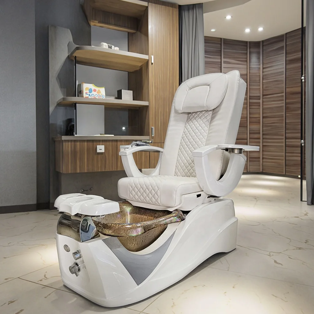 

Design White Beauty Salon Equipment Massage Foot Spa Chair Electric Reclining Pedicure Chair With Jet Pump