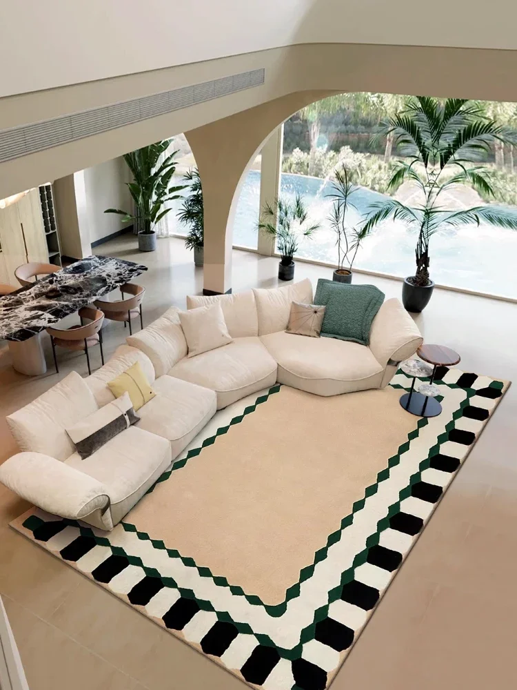 

Cream Style Black Plaid Carpet Art Living Room Beige Decorative Carpets Comfortable Soft Large Area Rugs Bedroom Minimalist Rug