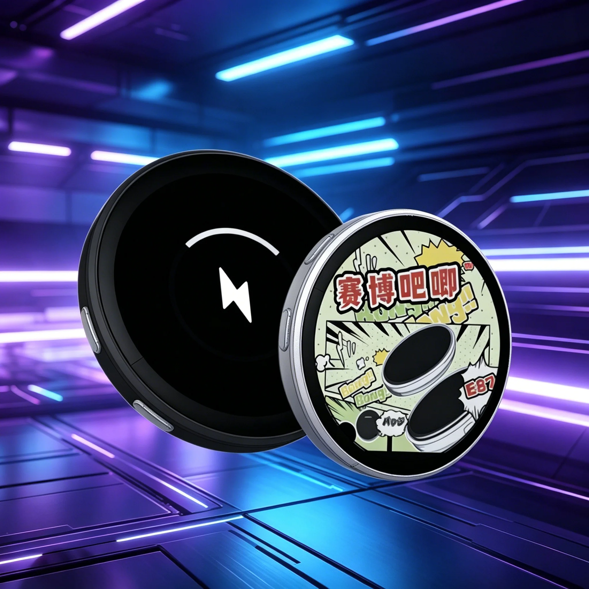 Bluetooth Digital Badge with Electronic Neon Lights - E87 Anime Display, Picture/Video Player, Smart Gadget