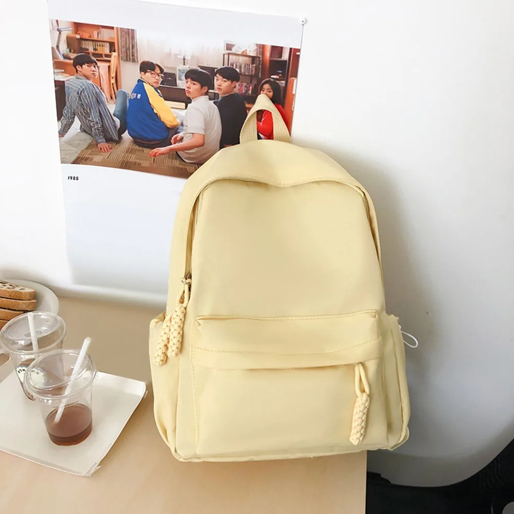 Portable Nylon School Shoulder Bag Large Capacity Adjustable Backpack Solid Color Travel SchoolBags for Students Teenage Girls