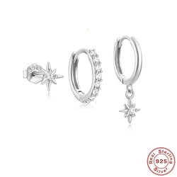 AIDE 925 Sterling Silver 3pcs 4pcs Set Zircon Stud Earrings 18k Gold Star Minimalism Huggies Earring Fine Jewelly Set Party Gift