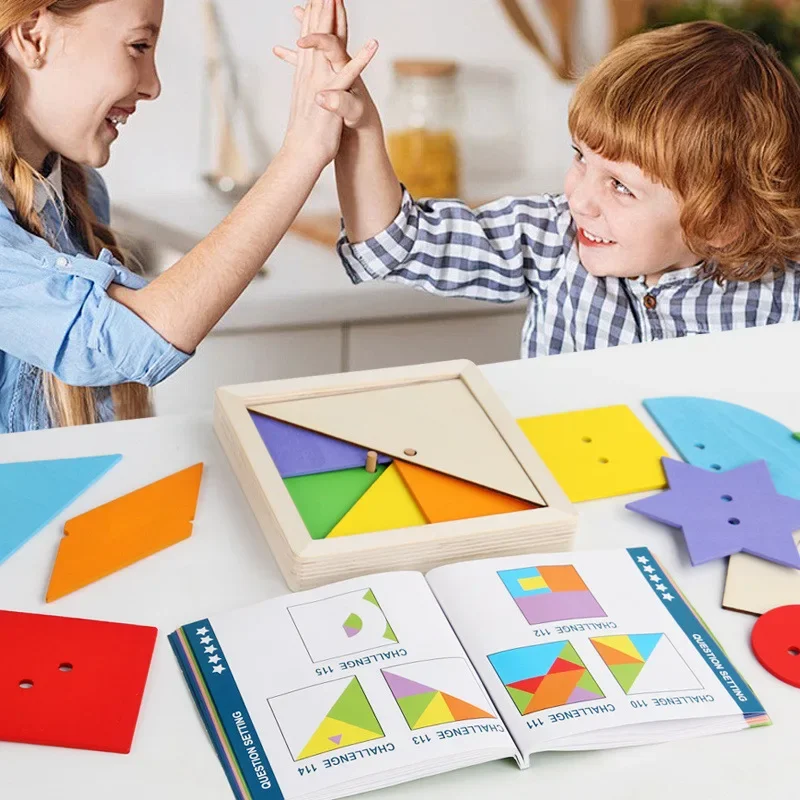 เด็กเรขาคณิต Tangram ปริศนาจิ๊กซอว์เกมสมอง Montessori ของเล่นสร้างสรรค์การคิดเชิงตรรกะท้าทายทางปัญญาการศึกษาของเล่น