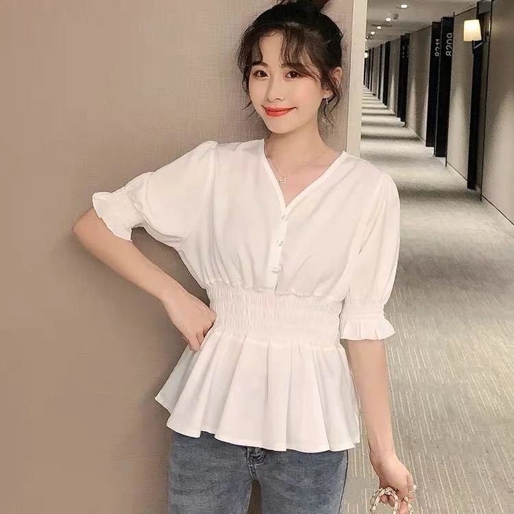 Áo Sơ Mi Voan Nữ Mới Của Mùa Hè Cổ V Thiết Kế Đầu Blusas Quần Áo Nữ Áo Sơ Mi Nữ