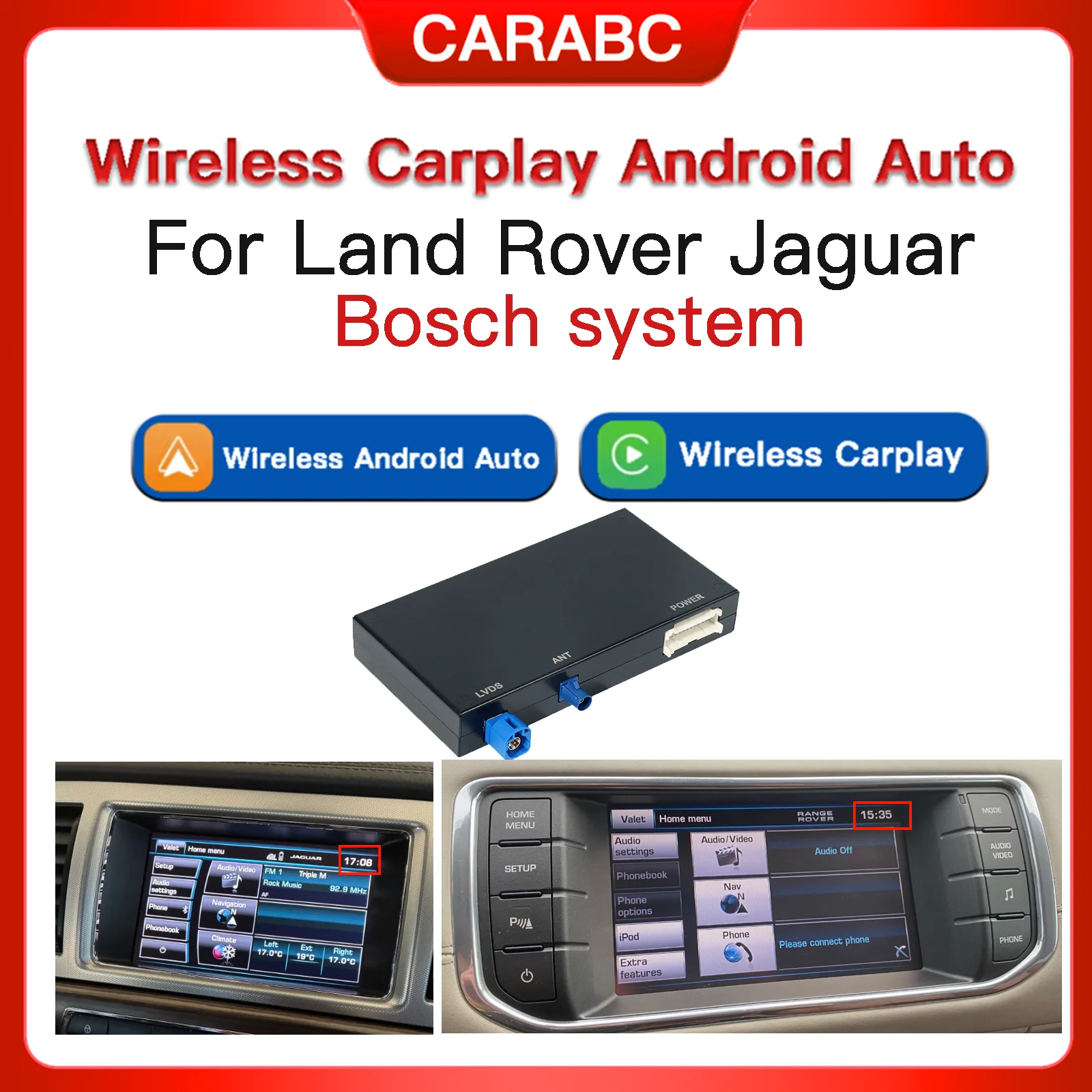 CARABC Wireless Carplay Para Land Rover Jaguar Bosch Discovery 4 Aurora Freelander 2 XE XF XJ Módulo Airplay Android Auto