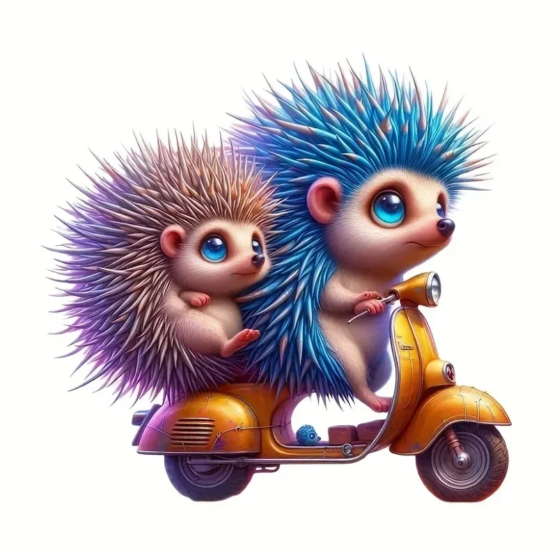 Adorable Hedgehog Riding Motorcycle PVC Sticker Humorous Durable Easy to apply Decal for Cars Laptops Vehicles Walls Vans
