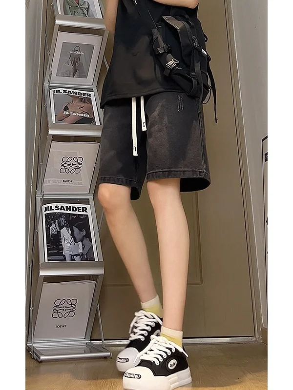 

Модные джинсовые шорты прямого кроя, стандартного размера, летние, повседневные, из смесовой ткани хлопка и полиэстера, для подростков.