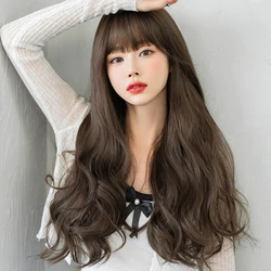 NAMM Light Brown Wigs with Neat Bangs High Density Synthetic Loose Brown Hair Wig for Women Daily Use Beginner Friendly