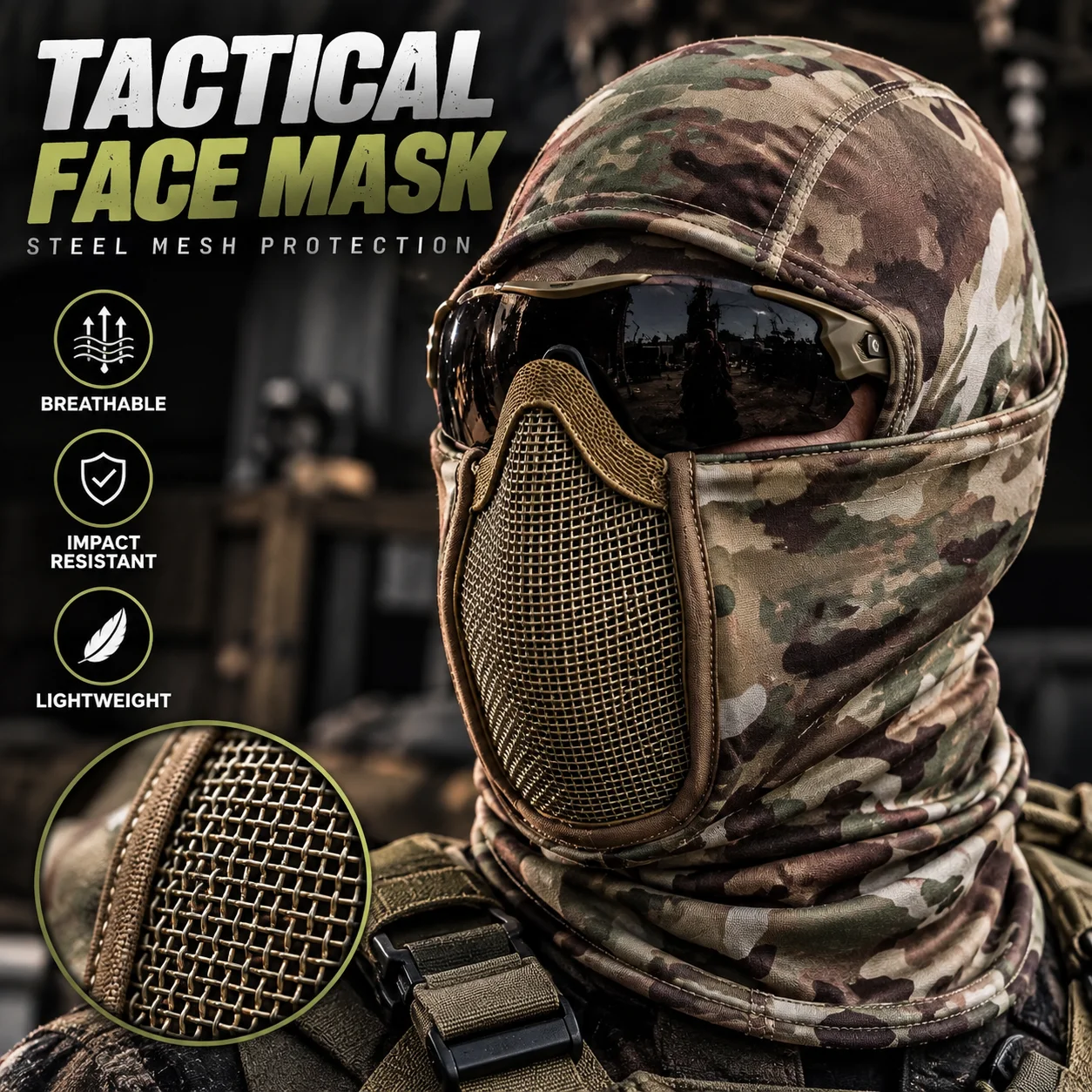 Outdoor Tactical Hood Face Mask Steel Mesh Protection High Elastic Windproof Neck Gaiter Breathable Mask for Riding Cycling Airs