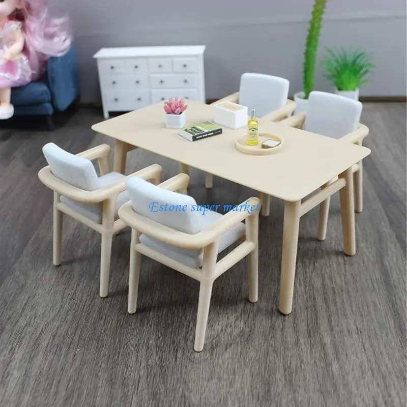 

090B 5Pieces Miniature Dining Table Chair Set Furniture For Dollhouses And Collector
