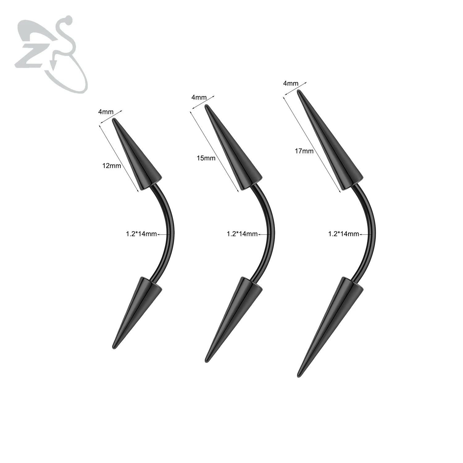 3Pcs Spike Bridge Piercing Stainless Steel Eyebrow Rings