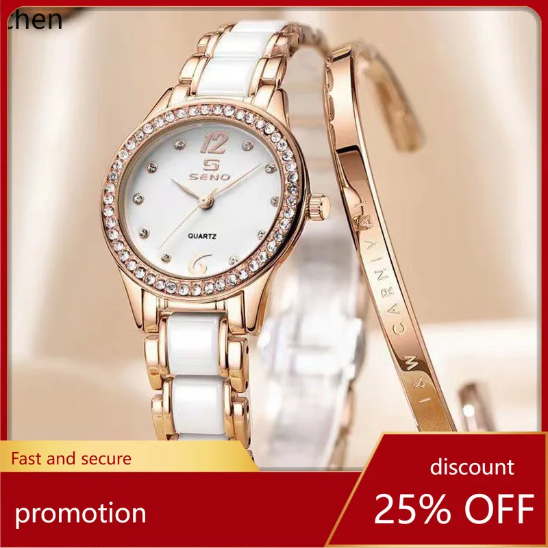 ZML watch new ceramic women's watch with inlaid stones, fashionable waterproof women's quartz watch