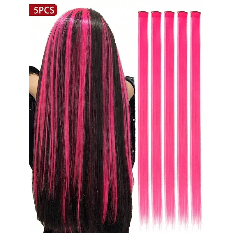 

Colored Straight Clip in Hair Extensions long Straight Synthetic Pink Color Hairpiece 22 Inch Straight Hairpieces for Women