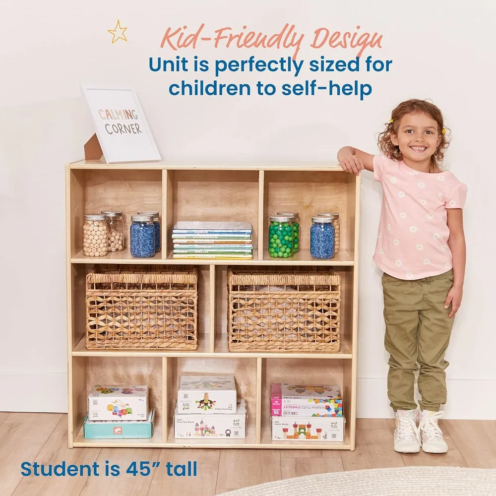 Streamline 8-Compartment Storage Cabinet, 36in, Classroom Furniture, Natural