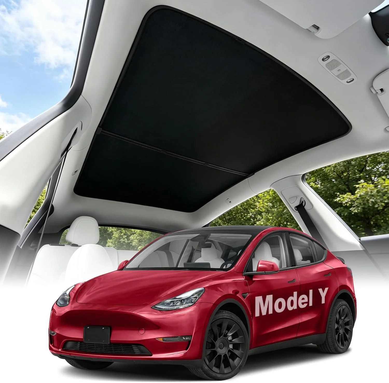 Sunshade Roof for Tesla Model Y 2020-2025 Accessories, Upgraded Carbon Steel Frame [No Sagging] Heat Insulation Glass Sunroof Co