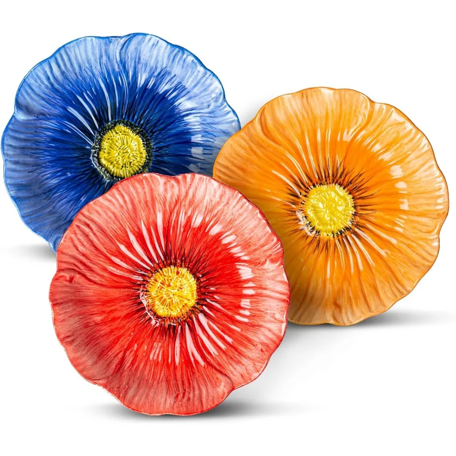 

8-дюймовые керамические тарелки с цветочным рисунком, набор из 3 предметов для салата, пустыни, пасты, конфет, декоративные тарелки, подносы для ювелирных изделий, микроволновая печь, можно мыть в посудомоечной машине, Bl