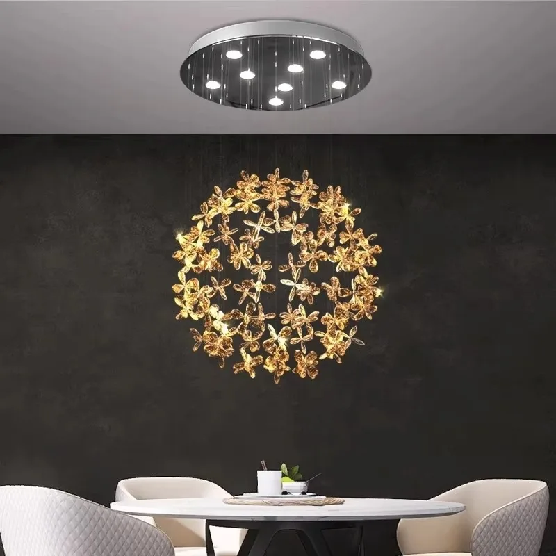 LED stainless steel crystal chandelier, modern spherical chandelier, dimmable and energy-saving, suitable for homes and hotels