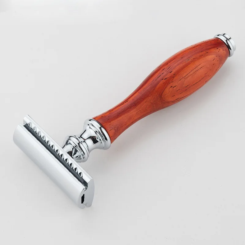 Double Liter Brass Rosewood Manual Shaver Old Style Shaver  Male Sucking Device Razor Blades