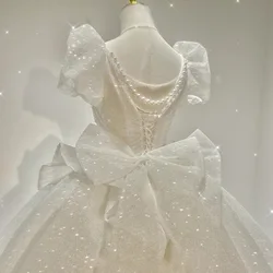 D93 Lace Appliques Ballgown Wedding Dresses Sweep Train Illsion Long Sleeves Robes De Mariée Plus Size Bridal Gowns