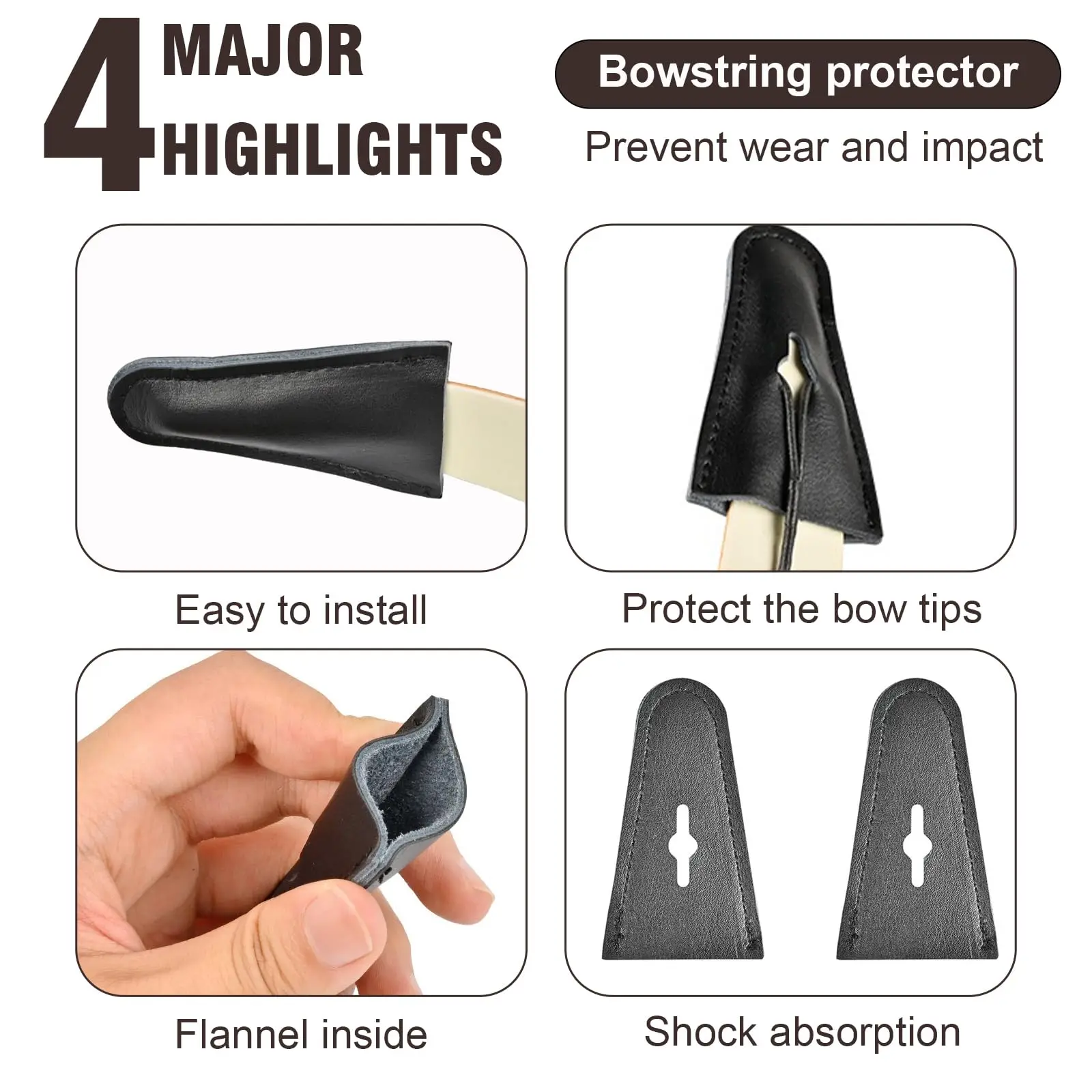 Leather Bow Limb Tip Protectors Wear-Resistant Bow Tip Guards for Recurve Bow Longbow Archery Hunting Target Practice