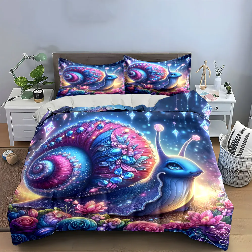 "Fantasy Snail Art Decor Set" Multiple sizes kid's and adults' bedroom Exquisite 3PC bedding set, gift