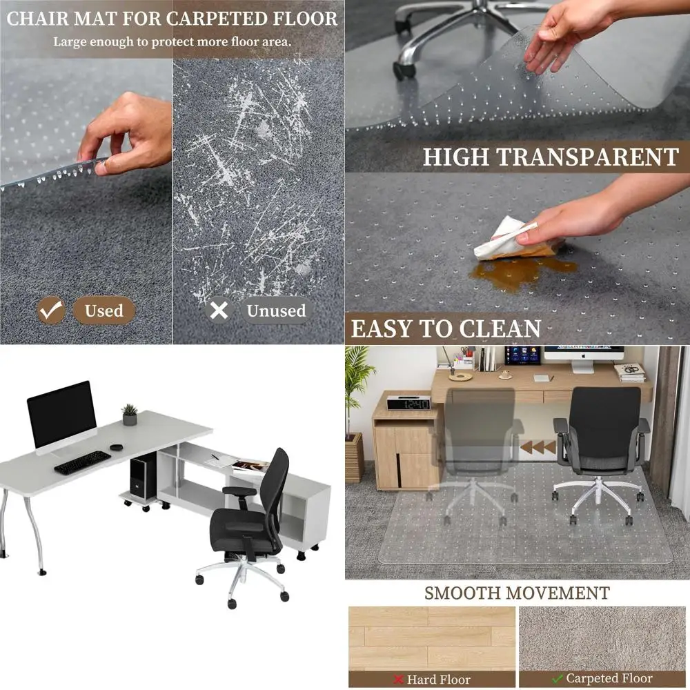 

Office Chair Mat for Carpet, 46” x 60” Computer Chair Mat for Carpeted Floors, Smooth Glide Under Desk Carpeted Floor Protector,