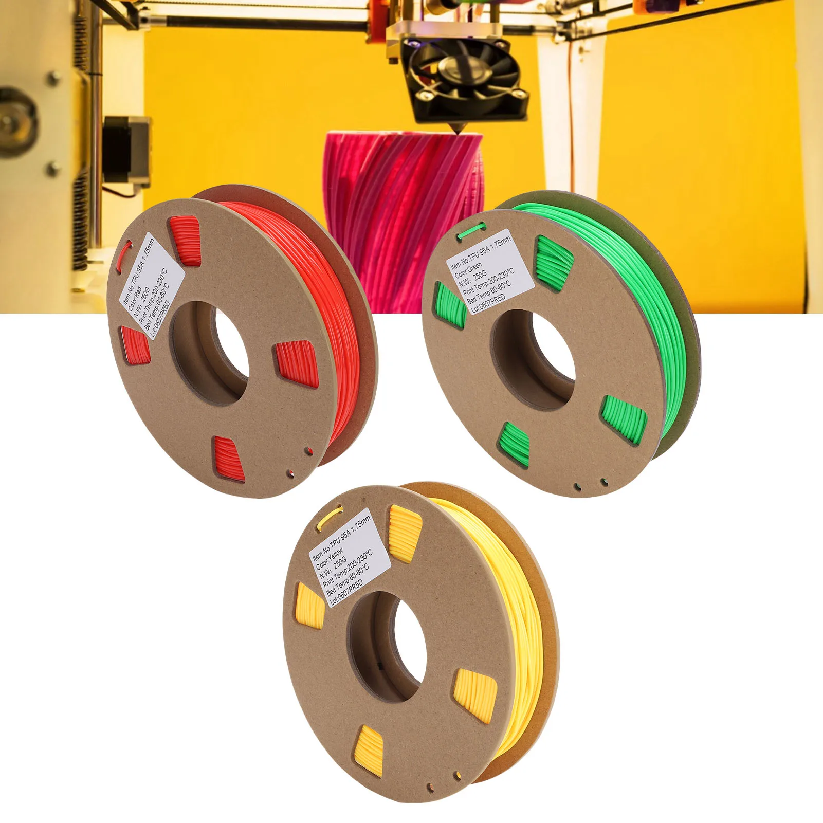 

3D Printer Filament 250g 1.75mm 95A TPU Flexible High Elasticity Printer Filament Replacement 0.02mm Accuracy Filament Bundle