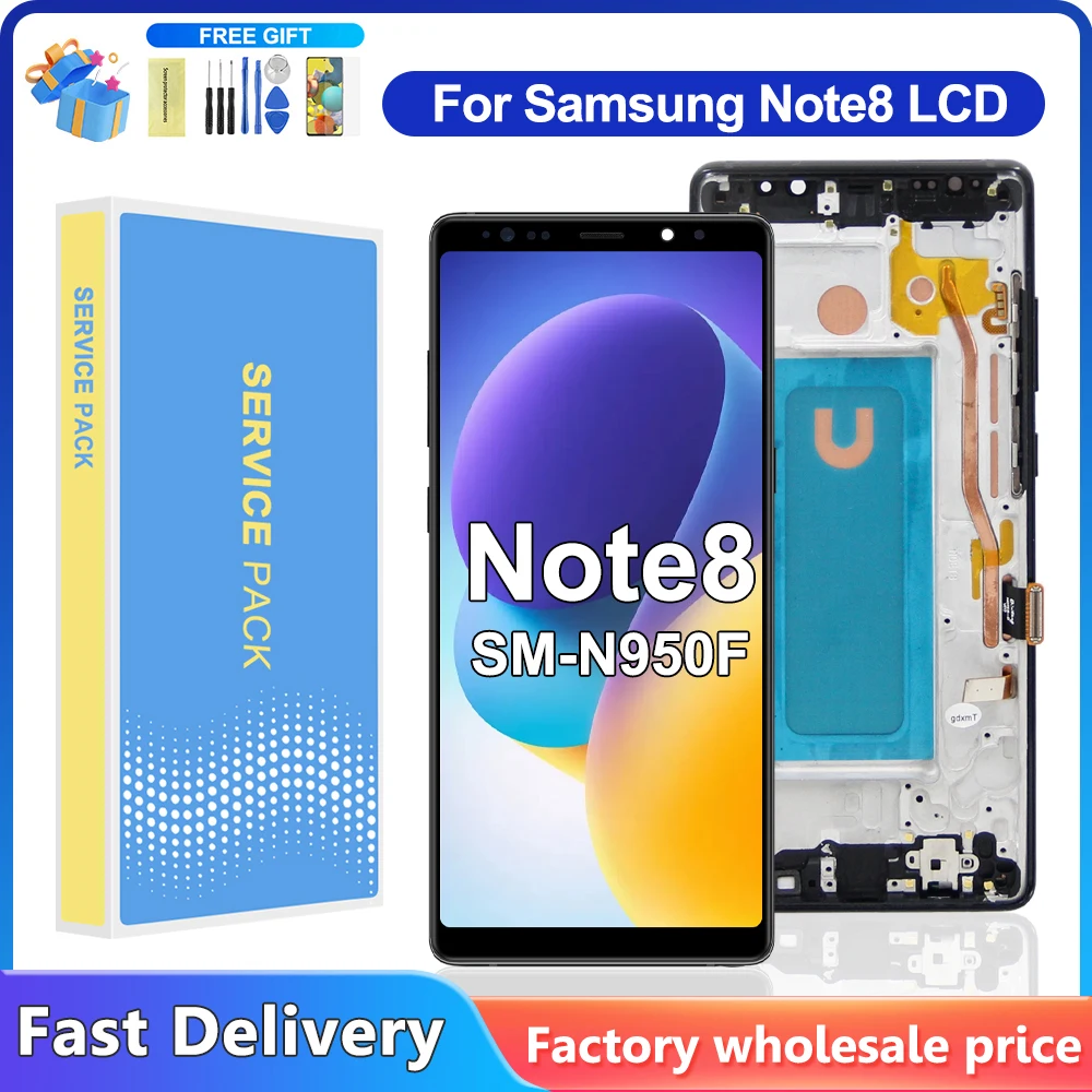 TFT Qualität Note 8 Display Bildschirm Mit Rahmen Für Samsung Note 8 N950F N950U N950W LCD Display Touchscreen Digitizer Montage