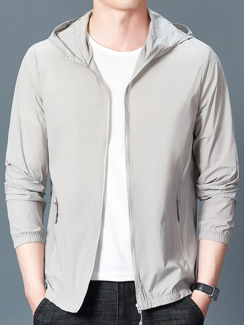 

Ultra-Thin Qui-Dry Summer Jaet for Men Youthful Elastic Skin-Clothing Sun-Protective Coat with Hood Spor Casual Top