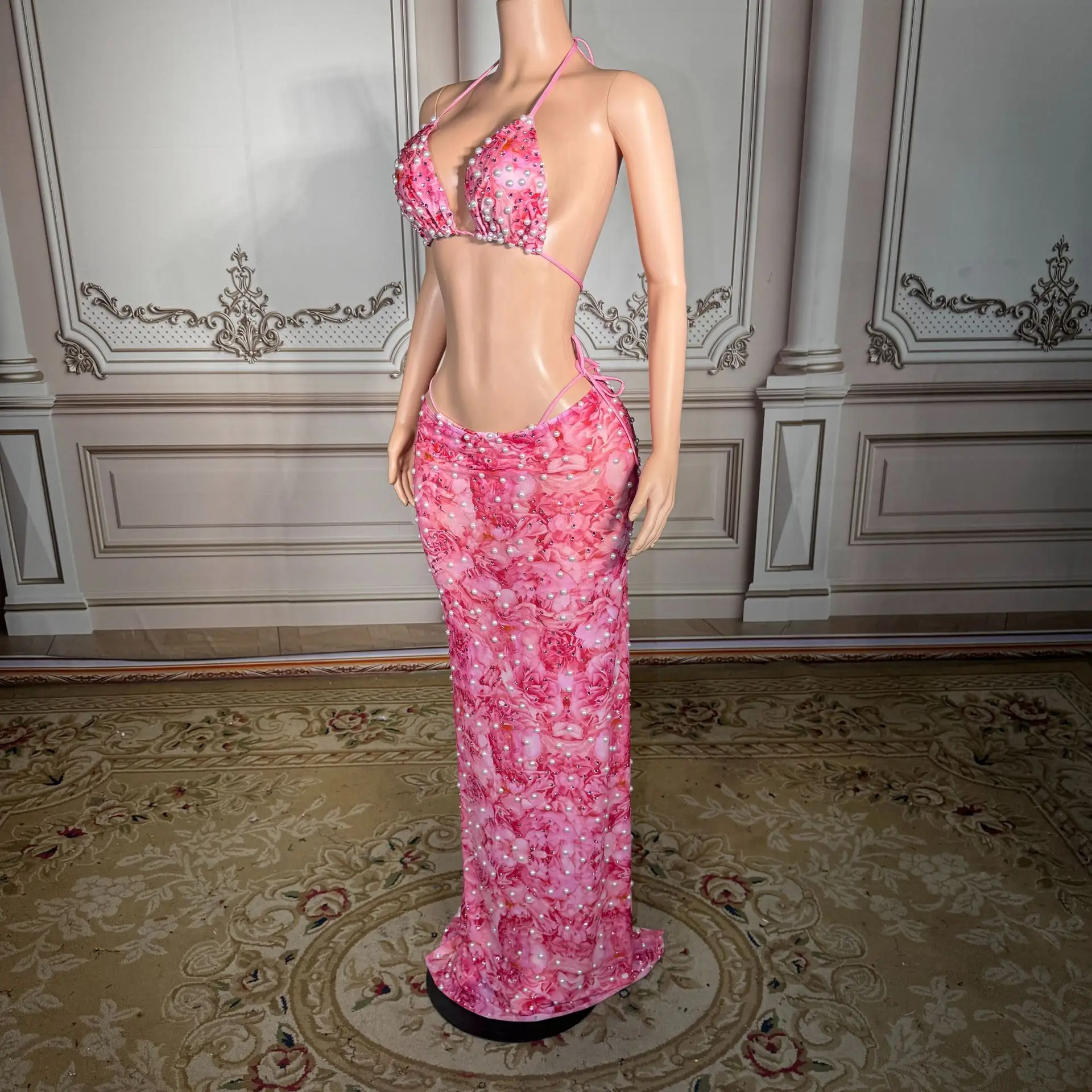 Swimsuit hot spring women's high-end two-piece bikini with sexy floral pattern and slimming effect