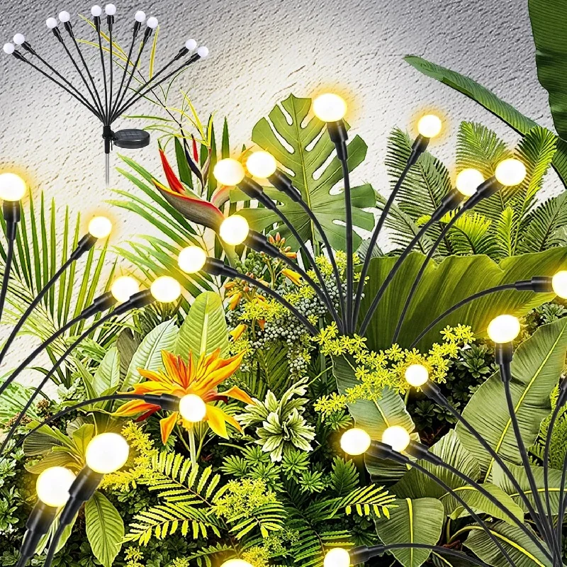 Solar Powered Firefly Lights Outdoor Waterproof Vibrant Swaying Garden Lights for Patio Pathway Decoration 6/8/10 LED Options
