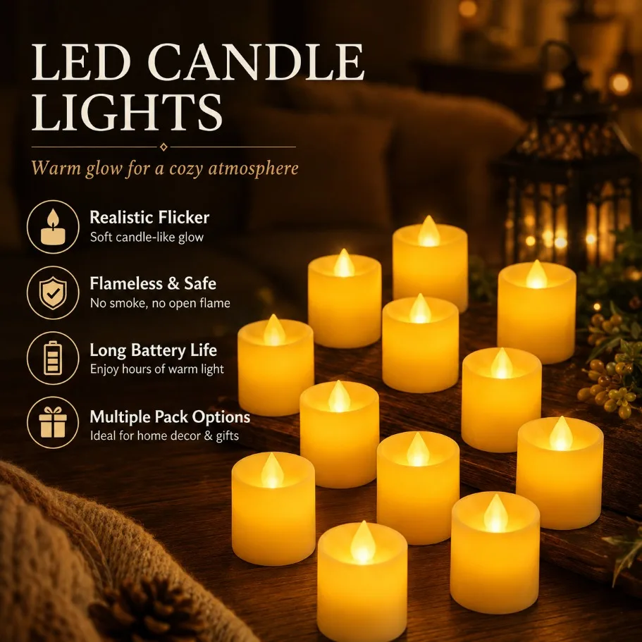 Battery Powered Flameless LED Tealight Candle With On/Off Switch Flickering Simulation Flame Couple Proposal Romantic Home Decor