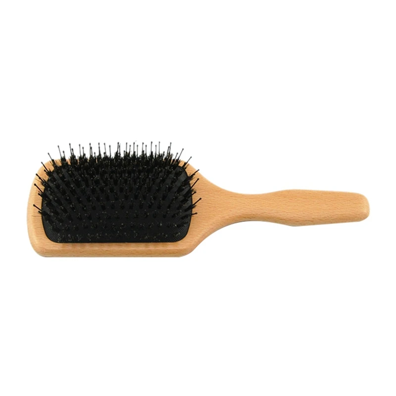 Boar Bristle Hair Brush Beech Wooden Design Comb Gasbag Massage Hair Brush For Dry Wet Hair Detangler Women