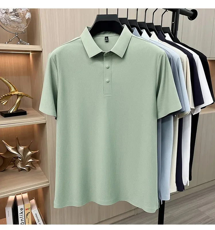 Herren Sommer Business Casual Poloshirt - Eisseide Schnelltrocknend Atmungsaktiv Locker Sitzend Kurzarm-T-Shirt – Detail 16