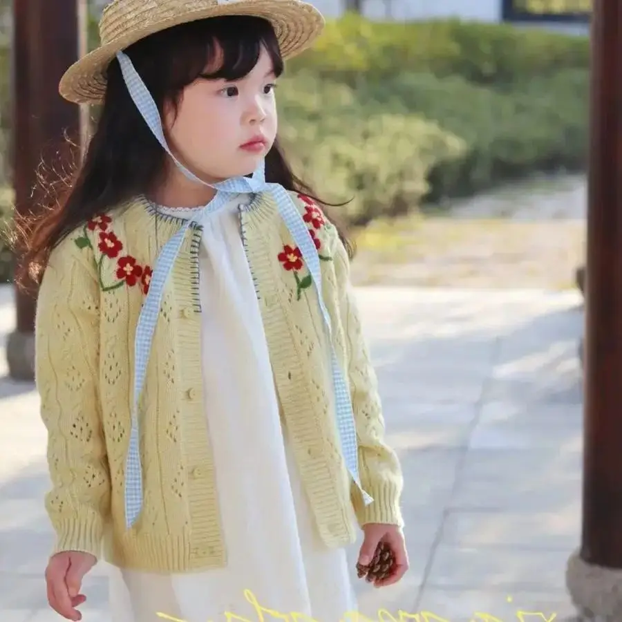 Little Girls Korean Style Knit Cardigan, Kids Spring Autumn Knitted Jacket, Stylish Baby Girl Casual Outerwear Kids Clothing