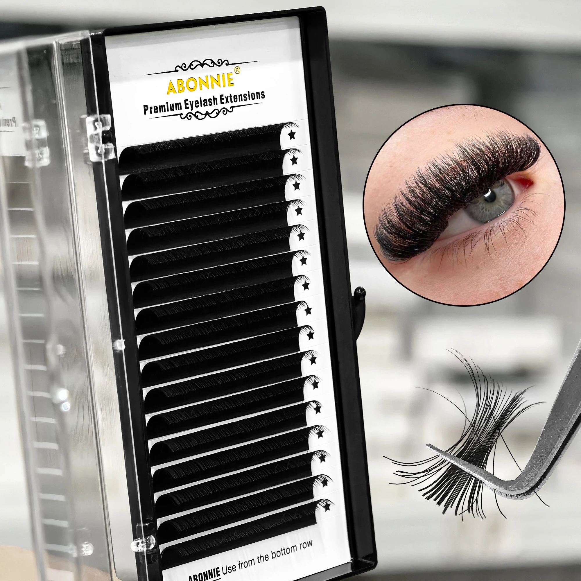 Abonnie 0.05 0.10 Classic Eyelashes Shiny Black Individual Eyelash Extensions 16 Rows Lash Tray C D Curl Lashes Classic Fluffy