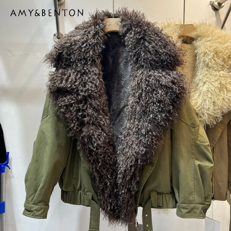معطف سترة لخريف وشتاء 2025 موضة شعبية بقصة ضيقة من الفرو الصناعي Jaquetas تصميم فريد من نوعه من صوف الضأن سترة أنيقة من فروي ملابس خارجية #4