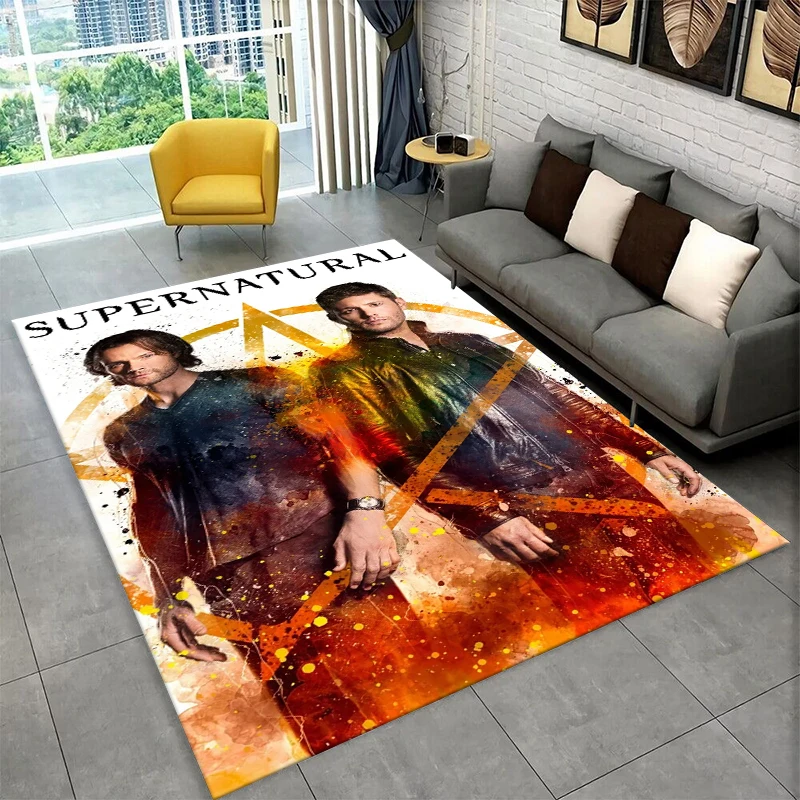 

Ковер SPN Supernatural с Дином и Сэром для игровой комнаты, спальни, гостиной, дивана, домашнего декора, детский коврик, нескользящий напольный коврик, подарок