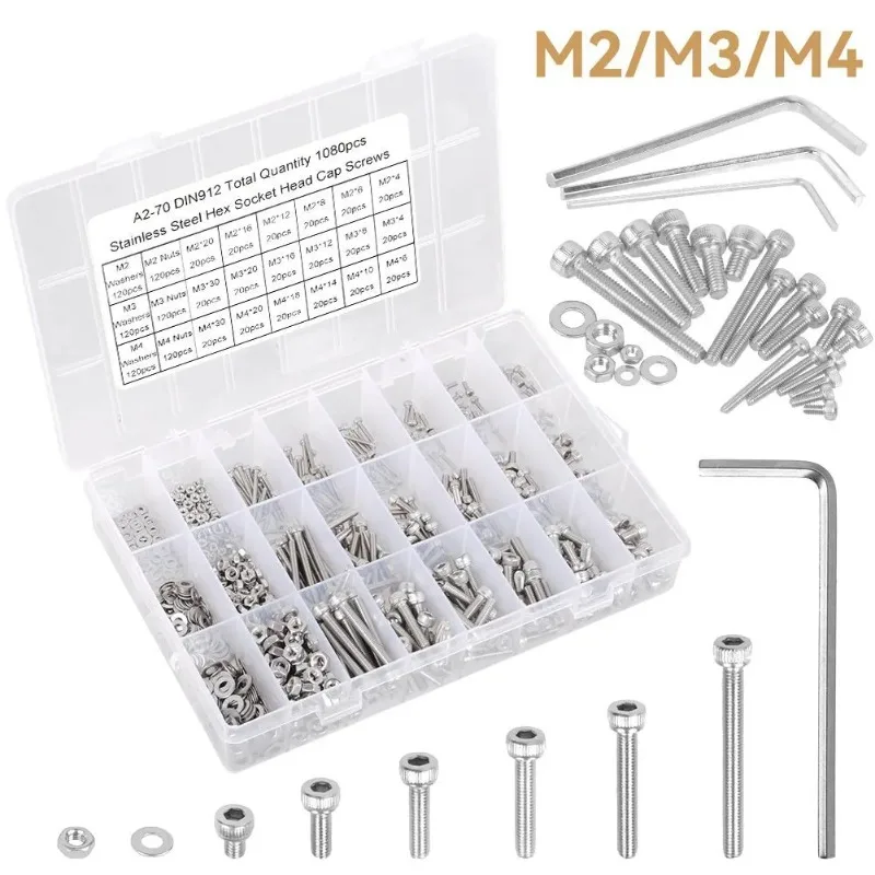 1080PCS Hexagon Screws Nuts Set Stainless Steel Machine Screws Assortment  Fastening Hexagonal bolts and nuts