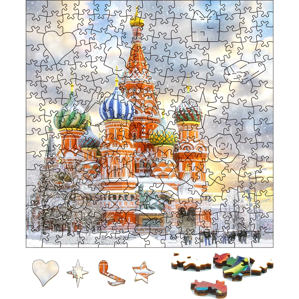 Moscow Red Square Wooden Jigsaw Puzzle Toy Hand Painting Wood Puzzles Entertaining Games For Children Birthday Gift 3D Puzzle