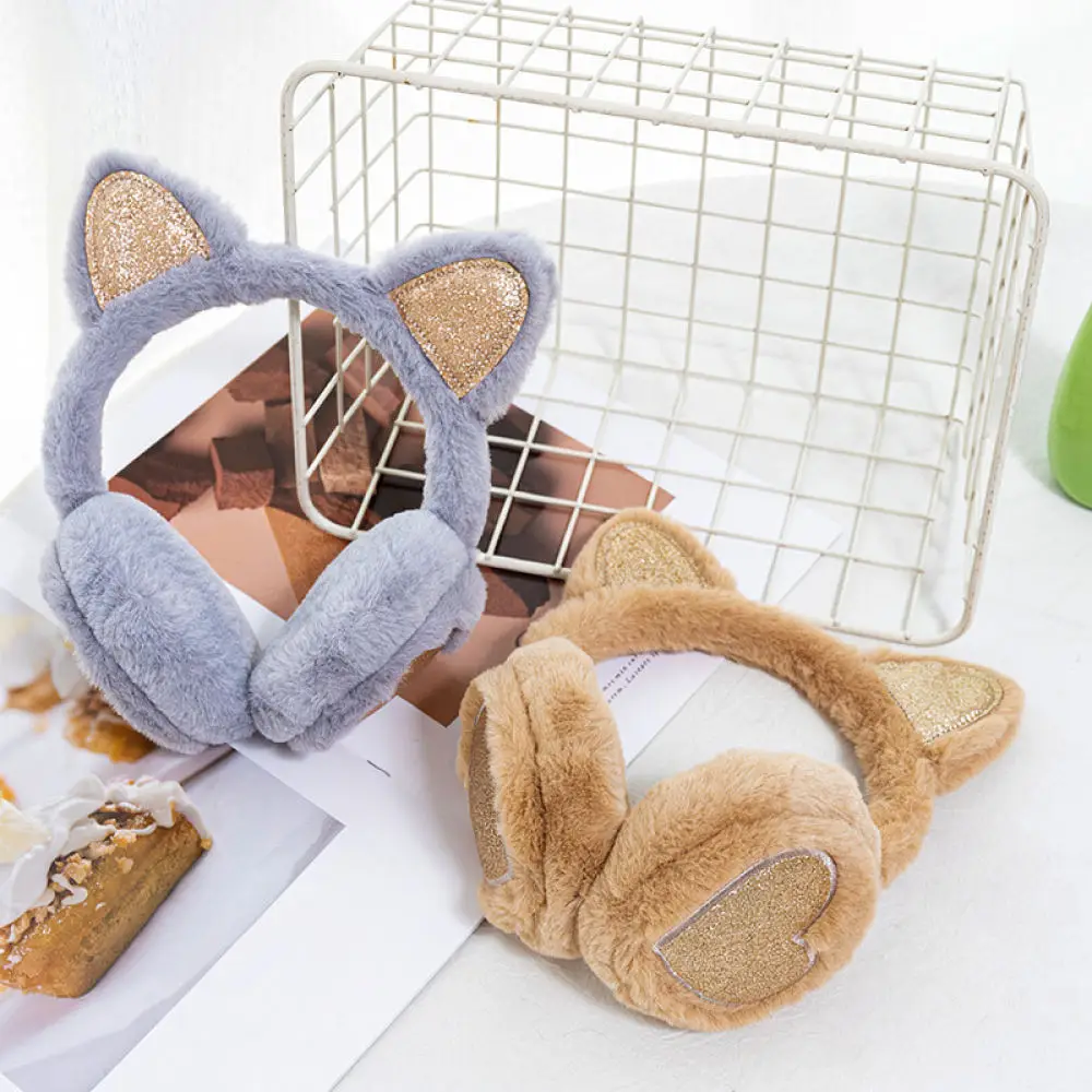 Plush Winter Earmuffs For Women Girls Cute Cat Ear Design Adjustable Warm Ear Warmer Soft Thickened Cold Weather Ear Cover