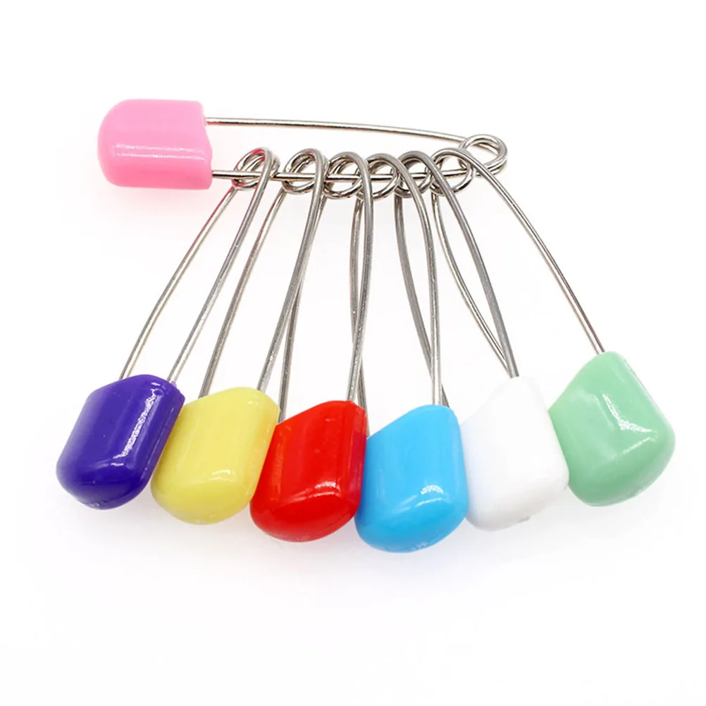 

50 pcs Safety Pins Stainless Steel Plastic End Diaper Pins Locking Head Baby Cloth Diaper Accessories for Socks Gloves