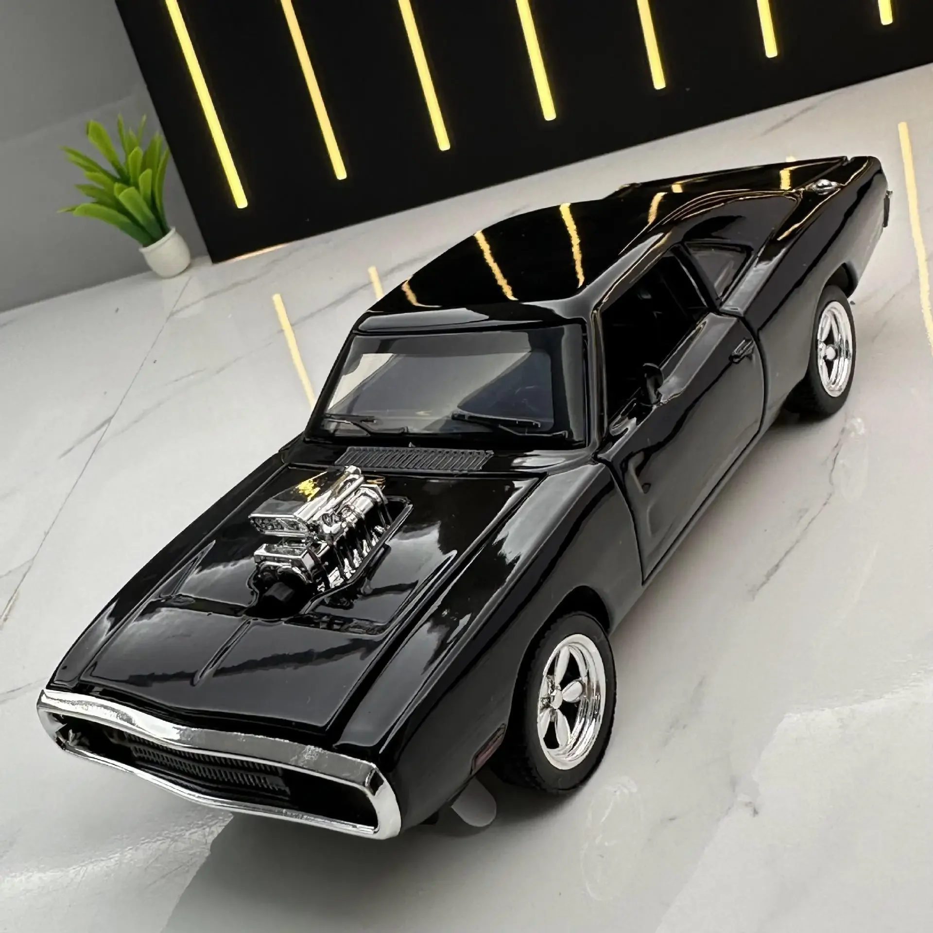 1:32 1970 Dodge Charger Diecast Pullback Muscle Car Model with Light Sound Scale Alloy Miniature Kid Boy Xmas Gift Toy A142