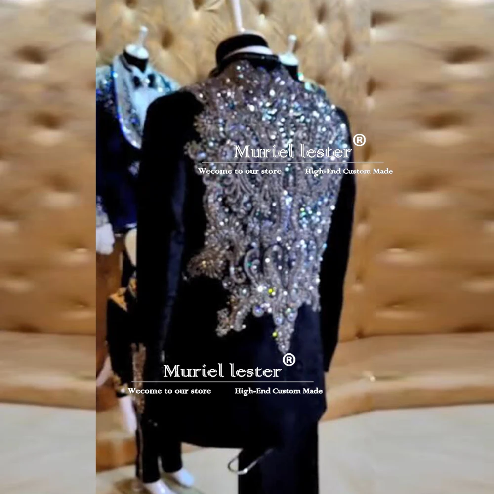 Luxury Diamond Beaded Men Suits Shawl Lapel Groom Tuxedos 3 Pieces Wedding Prom Blazer Man Fashion Customized trajes para hombre